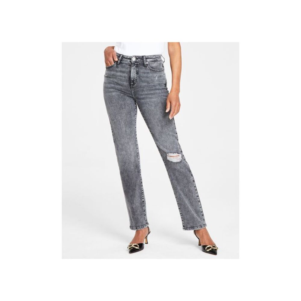 Women's Distressed High-Rise Straight-Leg Jeans